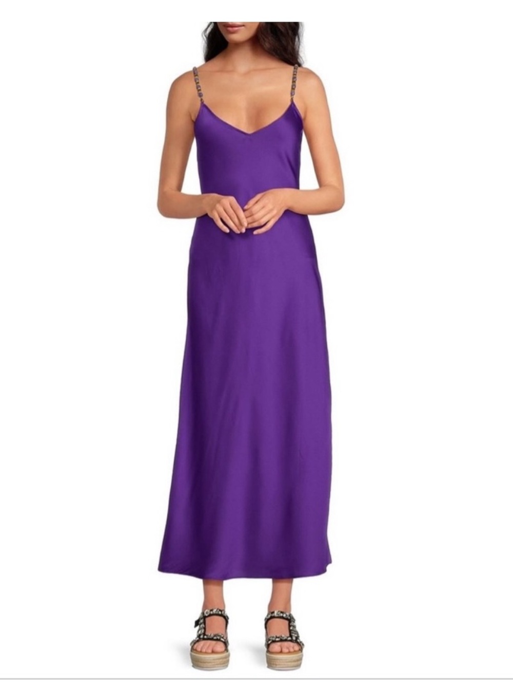 Gianni Bini x Dannijo Purple Slip Maxi Dress with Chain Straps NWT